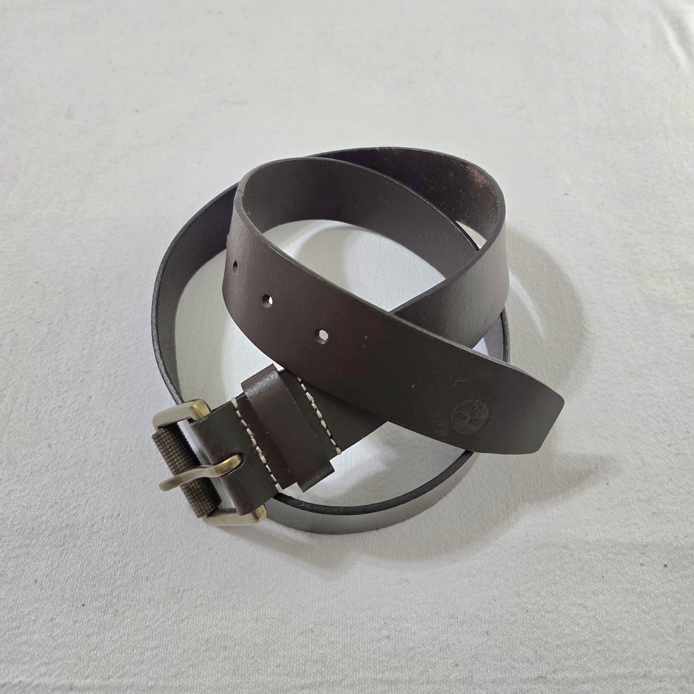 Timberland Dark Brown Genuine Leather Belt Roller Buckle Wide Keeper Size 36 - Picture 2 of 16